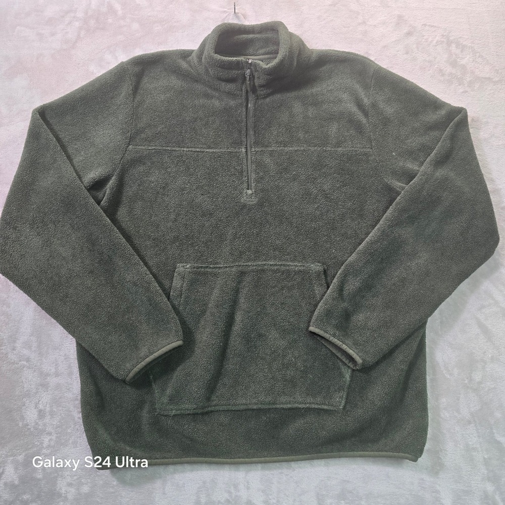 32 Degrees Heat Mens XL Fleece Quarter Zip Pullover Olive Green Kangaroo Pocket